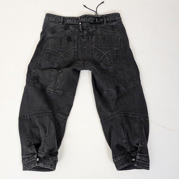 Black Denim Capri's Pantaloons Baggy Low Mid Rise Cropped Distressed Cargo - Picture 7 of 12